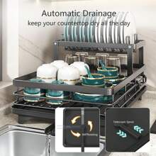 SIDIANBAN Double-Layer Dish Drying Rack, Kitchen Sink Dish Drainer, Drying Rack With Drainage Board, Detachable Bowl Rack, Kitchen Storage, Multifunctional Storage And Drainage, Sink Countertop Cup Holder