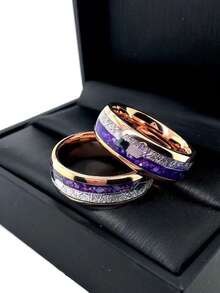 Stainless Steel Ring With Inlaid Silver Foil And Carbon Fiber, Domineering Design For Men Classic Rose Gold Stainless Steel Wedding Band For Men, Arrow Inlay Design, - Multicolor - View 1
