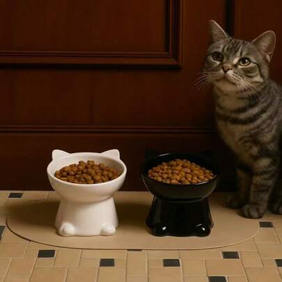 1/2pcs Cute Cartoon Tilted High Leg Plastic Pet Bowl, Anti Vomiting 15 Degree Tilted Cat Tray, Stable Base, Neck Protection Not Easy To Tip Over, Pet Drinking Or Food Feeding Bowl, Multiple Color Choices, Suitable For Indoor Cats/Dogs, Can Be Washed In The Dishwasher, Is The Best Gift For Family And Friends