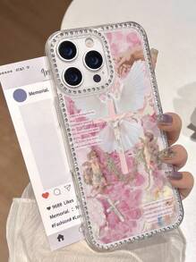 1pc Cross & Slogan Decor Rhinestone Transparent TPU Anti-Fingerprint Phone Case Compatible With IPhone 16 ProMax/16/16E/16 Pro/16 Plus/11/15/15 Pro/15 ProMax/12/13/14 ProMax/XS/XR/11 Pro/11 ProMax/12 Pro/12 ProMax/13 Pro/13 ProMax/7 Plus/14 Pro/14 ProMax/14 Plus, Soft Cover Waterproof Shockproof Anti-Fall Scratch Resistant