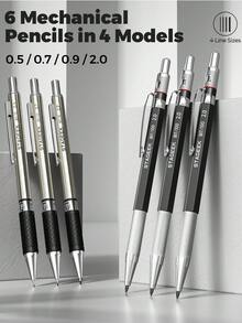 34PCS Art Mechanical Pencil Set, Drafting Pencil 0.5, 0.7, 0.9MM & 3PCS 2.0MM Mechanical Drawing Pencils With 384PCS Leads (6B 4B 2B HB 2H 4H Color) For Artist Sketching Drawing - 黑與白 - 查看 4