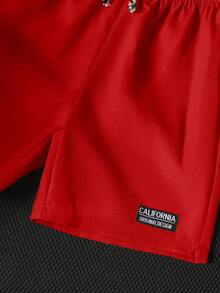 男童迷彩熊印花短袖T恤和短裤套装 - 紅色 - 查看 7