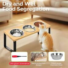 Bols pour animaux de compagnie, 3 bols en acier inoxydable pour chats, gamelle d'alimentation pour animaux de compagnie avec 3 bols, plateau d'alimentation anti-vomissements pour chats et petits chiens, facile à assembler, convient à toutes les races de chats et de petits chiens - 3 bols A - Voir 3