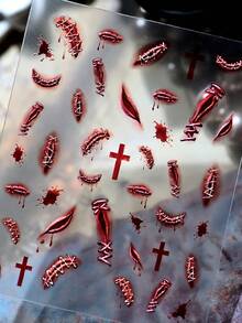1 miếng dán móng tay nghệ thuật Halloween màu đỏ sẫm Bloody Mary dập nổi 5D, hiệu ứng vết thương đau đớn chân thực, họa tiết nhỏ nghệ thuật móng tay máu me, hình hoa quỷ máu me, thích hợp cho việc tự trang trí móng tay, thiết kế móng tay, phụ kiện làm móng, miếng dán móng tay - Nhiều màu - Xem 15