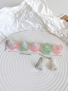 3D树脂亚克力扎染果冻色亮片星星爱心排列底座，配5个极光彩色美甲展示架，日式美甲DIY工具及摄影道具