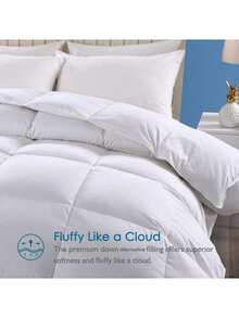 1件装绗缝格子秋冬保暖超柔软超细纤维被，填充羽绒替代物，柔软透气，带角袢，白色 - 白色 - 查看 7