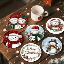 1套/4件/6件/300件雪人印花硅藻泥杯垫，适用于家庭、咖啡店、下午茶、餐厅装饰、主题派对、日常装饰，也可作为圣诞礼物 - 彩色 - 查看 1
