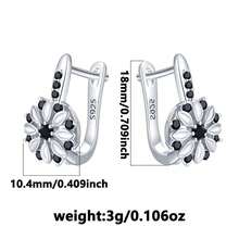 1 Stück 925 Sterling Silber elegante schwarze Zirkonia Blumen Ohrstecker für Frauen, geeignet für den täglichen Gebrauch, Feiertage, Geburtstage, Geschenke für Familie und Freunde - Silber - Übersicht 4