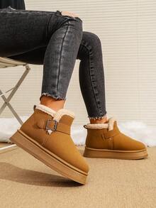 Women's Thick Sole Short Boots, Solid Color Casual Street Y2K Style Faux Fur Patchwork, Soft Comfortable Non-Slip Warm Winter Outdoor