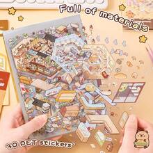 1 Libro de Pegatinas de Escenas en Miniatura, Incluye 20 Escenas Diferentes, Viene con Pinzas de Metal, Serie Sunny Town DIY Libro Decorativo de Pegatinas - Multicolor - Ver 3