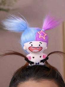 1 Pc Crazy Doll Headband, A Funny And Playful Cartoon Doll Hair Accessory, A Cute And Interesting Girl's Hair Ornament, Hair Accessories, Hair Band, Hair Hoop, Hairband For Women, Home Beauty Women Accessory Gifts ,Costume Head Accessories - Double Blue and Purple - View 4