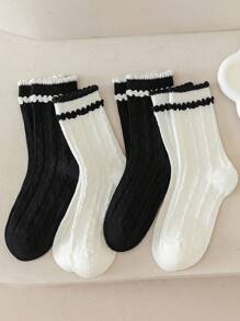 1 Pair/2 Pairs/4 Pairs Girls Double-Layer Lace Mid-Calf Socks, Spring/Summer - Multicolor - View 2