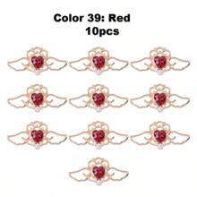 10pcs Mixed Color Baroque Style Alloy Vintage Hollow Out Heart & Wing Shaped Faux Pearl Pendant, Diy Jewelry Making Supplies, For Bracelets, Necklaces, Earrings, Hair Accessories, Wedding Dress, Shoes, Clothes, Collars, Curtains Decoration. 41*20mm Valentines