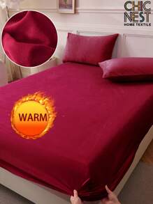 1 pièce Drap-housse en velours, literie de Noël, draps de couleur unie, couverture de matelas douce et confortable, cadeaux de literie, adapté à l'automne et l'hiver, grand-format, drap-housse uniquement, sans taie d'oreiller, anti-poussière antidérapant, lavage machine, pour toutes les saisons, s'adapte aux lits jumeaux, pleins, king et queen