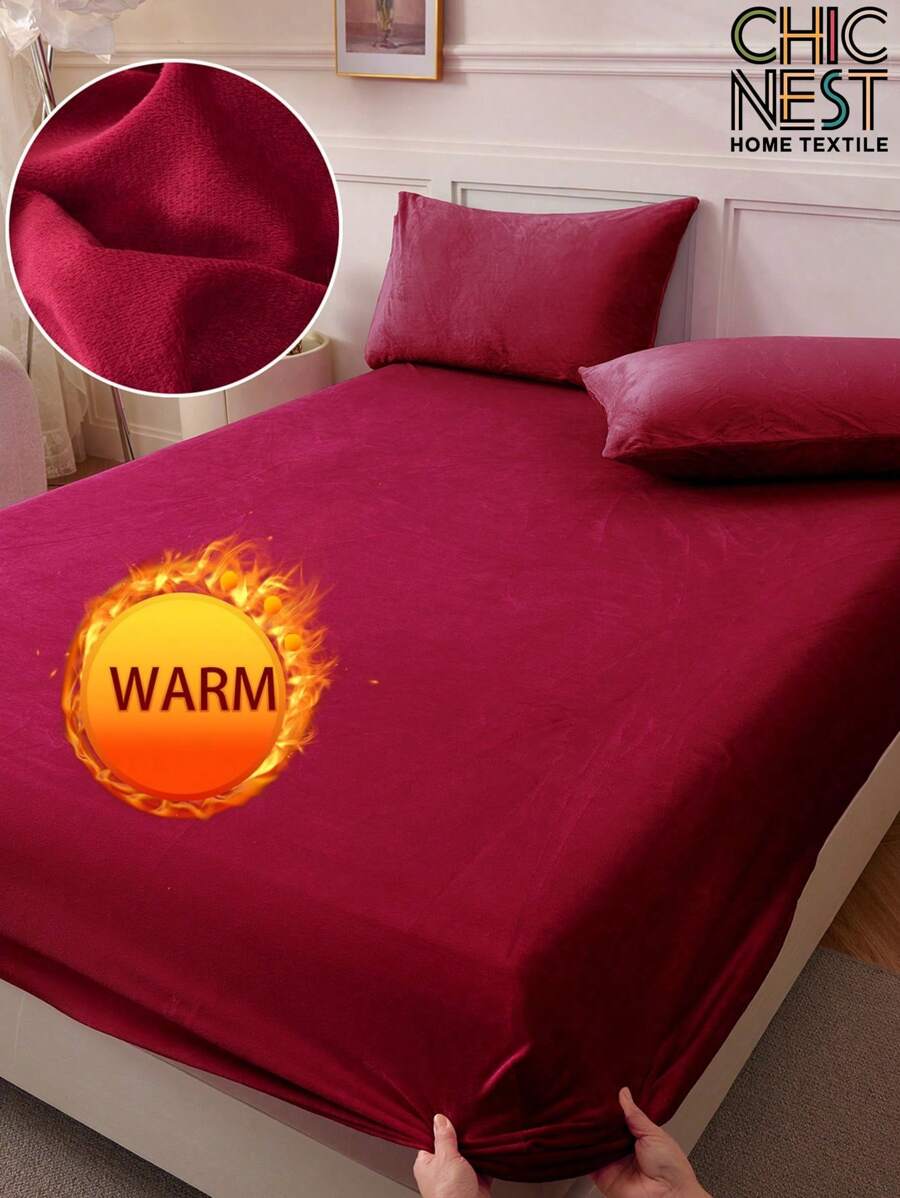 1 pièce Drap-housse en velours, literie de Noël, draps de couleur unie, couverture de matelas douce et confortable, cadeaux de literie, adapté à l'automne et l'hiver, grand-format, drap-housse uniquement, sans taie d'oreiller, anti-poussière antidérapant, lavage machine, pour toutes les saisons, s'adapte aux lits jumeaux, pleins, king et queen