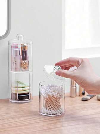 1 st plastask för bomullspinne, kristallrund förvaringsask för bomullspinne, genomskinlig smyckesask