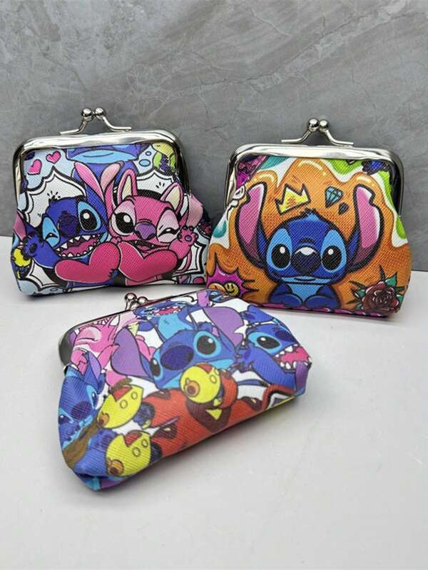 Disney Disney Stilt Coin Wallet, Blue Long Ears Stitch Star Baby Earphone Bag Short Coin Storage Bag, Retro Bag