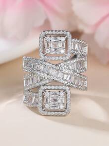 Tsnamer 1 件奢华多层设计女士订婚戒指，镶嵌闪亮合成锆石，结婚戒指。