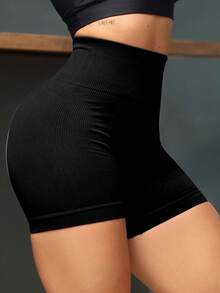 jelik fashions Bermuda Shorts Women's Shorts Premium Ribbed Polyamide Fabric Non-Transparency Gym Fitness - 黑色 - 查看 2