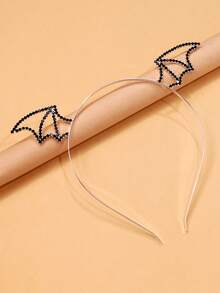 1pc New Halloween Party Headband, Funny Devil Horns & Bat Wings Decor, Rhinestone Headpiece, European & American Holiday
