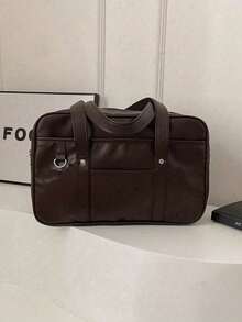 A Minimalist And Fashionable Early Morning Office Lady Tote Bag Made Of PU Leather, Available In Solid Colors, Featuring A Large Capacity And A Single Shoulder Strap.