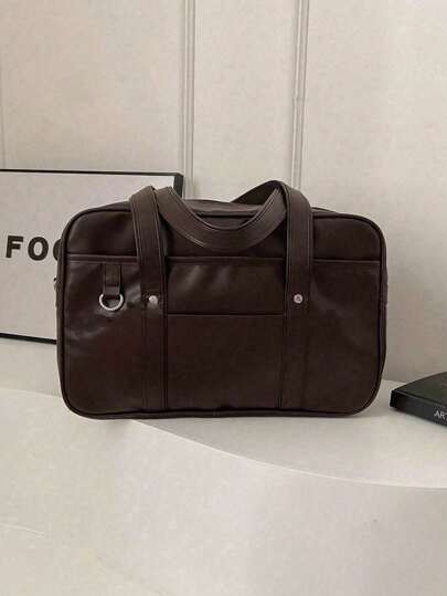 A Minimalist And Fashionable Early Morning Office Lady Tote Bag Made Of PU Leather, Available In Solid Colors, Featuring A Large Capacity And A Single Shoulder Strap.