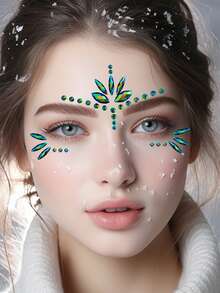 Colorful Face Gems Makeup, Waterproof Long-Lasting Faux Rhinestone Decals For Costume Parties, Holidays, Celebrations, Y2K - Green - View 8