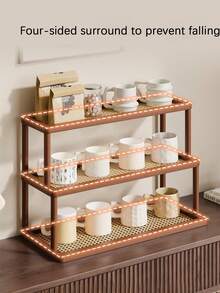 Estantería de 3 niveles de bambú, plástico y ratán para almacenamiento en la cocina, apta para guardar y organizar condimentos, aperitivos, tazas, libros y otros artículos, aplicable para la cocina, el estudio, la sala de estar, estantería independiente y estantería vertical - Marrón - Ver 7