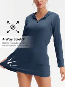 HOTSUIT Women's Hoodie Long Sleeve Shirts With Pocket Half-Zip For Outdoor Running Lightweight Fishing Shirts, Christmas Gift - Navy Blue - View 4