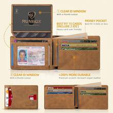 Runbox Wallet For Men Slim RFID Leather 2 ID Window With Gift Box - CH 黃棕色 - 查看 2