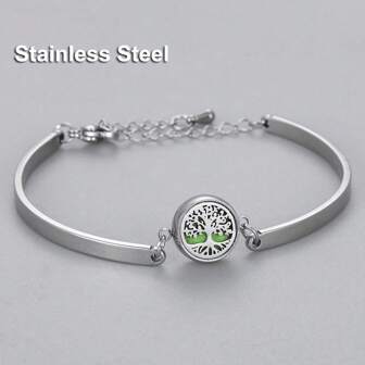 Stainless Steel Aromatherapy Bracelet Mini Small Perfume Essential Oil Bracelets For Women Open Locket Flower Tree Of Life Unscented Perfume Aroma Diffuser Bracelet Stainless Steel Jewelry DIY Accessories