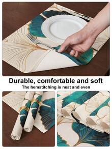 1/2/3/4/5 pezzi Set di runner da tavola e tovagliette in lino, runner da tavola bianco con bordo dorato a motivo ginkgo, adatto per casa, sala da pranzo e ristorante, decorazione da tavola, forniture per la casa, tovaglia rettangolare in tessuto 100% lino, per feste, cucina, camino, sala da pranzo, decorazione country, matrimonio, autunno, tovagliette per tavolo, tovaglia
