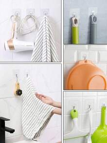 Móc treo tường trong suốt, chống thấm nước, có thể tái sử dụng, không mối nối, thích hợp sử dụng cho mục đích nặng nhọc trong nhà bếp, phòng tắm, văn phòng. - trong suốt - Xem 9