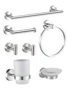 这款欧式浴室收纳套装包括不锈钢毛巾环、毛巾杆、纸巾架、浴袍挂钩、衣帽钩和多功能挂杆。 - 多 - 查看 18