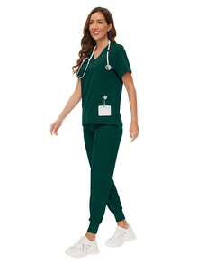 Bộ đồng phục y tá, điều dưỡng, spa, phòng khám thú y, nha khoa, chất lượng cao dành cho nữ, mùa xuân. - Màu xanh lá cây đậm - Xem 6