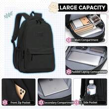 Large Capacity Waterproof Laptop Backpack For Women - Lightweight Nylon College Bookbag With Multiple Pockets, Comfortable Daypack For Work & Travel (Black) - Black - View 3