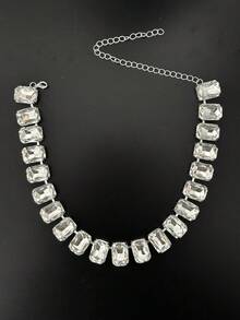 1 件闪亮水钻项链颈链，新娘婚礼派对礼服珠宝配饰，适合女士 - 銀色 - 查看 2