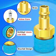 Adaptador de R1234yf a R134a, Kit de adaptador de 1234yf a 134a, Adaptadores de conversión de R1234yf a R134a, Adaptador de lado de alta/baja presión R134a convertido a R1234yf, Sistema de aire acondicionado de automóvil R1234yf Carga - Azul+Rojo - Ver 8
