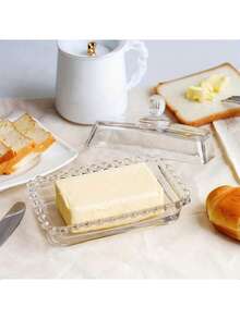 1 Stück 6,5 Zoll Glas Butterdose mit Deckel - transparenter rechteckiger Butterbehälter, spülmaschinenfest, auslaufsicheres Verschlusssystem, elegante strukturierte Form, geeignet für Schranklagerung/Gewürzaufbewahrung, Größe: 6.6x3.4x3.4 Inches, klassisches Küchenhelfer - Verschiedenfarbig - Übersicht 5