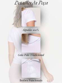 Polo Neck Blouse With Short Sleeves And Functional Buttons For Women - Black and White - View 9