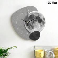2D Flat, 1pc Modern Creative Moon Art Decorative Wall Clock, Super Silent Quartz Movement, No Ticking Sound, Decorative Clock For Living Room, Bedroom, Office, Kitchen And Cafe, Perfect For Christmas, New Year, Valentine's Day Gifts - Multicolor - View 11
