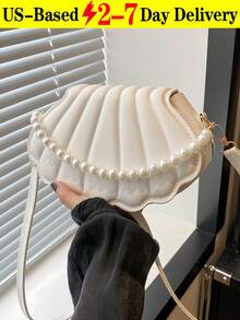 Crossbody Bags For Women, Shell Shaped Crossbody Bag, Fashionable Mini Shoulder Bag, Women's Faux Pearl Chain Handbag, Elegant Shell Purse Perfect For Parties Weddings Dinners & Banquets Matches Wedding Dresses Formal Wear Prom Gowns Birthday Outfits - 彩色 - 查看 12