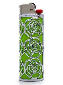 1pc Hollow Rose Design Metal Lighter Holder, Suitable For BIC J6 Lighter, (For BIC J6 Only), Lighter Case Cover, Smoking Accessories