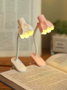 1个迷你可调节角度铃兰花形LED阅读灯，带夹子，桌面装饰迷你台灯，夜间护眼阅读灯（含电池），床头阅读灯