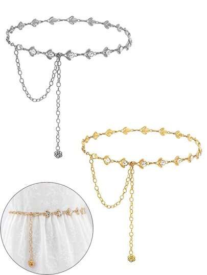 Set de 2 cadenas para la cintura con decoración de strass y diamantes, dulce y linda, de dos colores, se puede usar como pulsera de