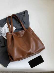 Nova Bolsa Tote Grande de Mulher para Primavera/Verão, Bolsa de Ombro de PU Casual Versátil e Retrô, Adequada para Uso Diário, Transporte para Escritório e Escola