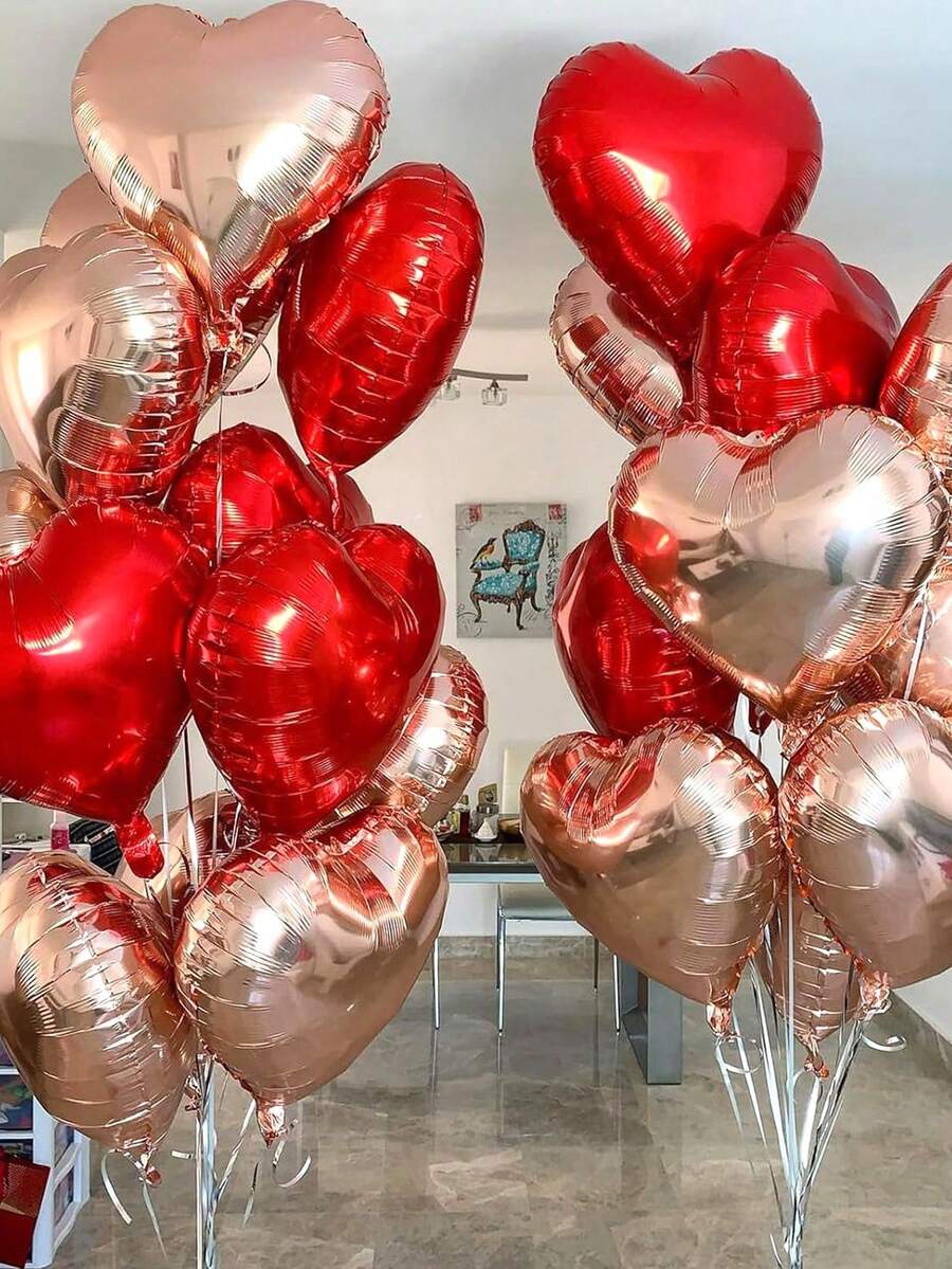 MECRLA 10入組紅色愛心鋁箔氣球和玫瑰金色愛心氣球,適用於婚禮、求婚派對、婚宴、照片背景、新娘派對和其他場合的裝飾 - 彩色 - 查看 1