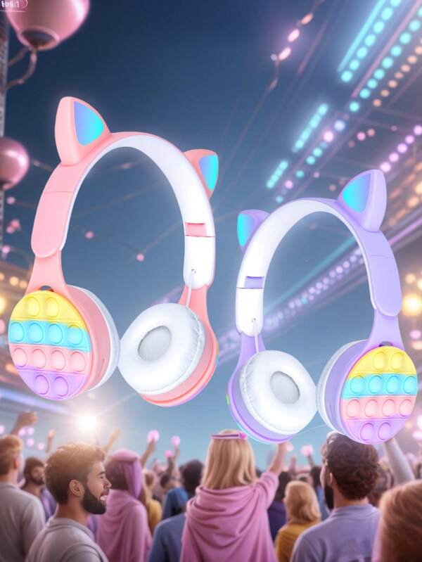 Foldable Wireless Headphones With Microphone, Retractable, Bubble LED Lights, HiFi Bass, Cheap Gift For Women, Online Class, Stress Relief