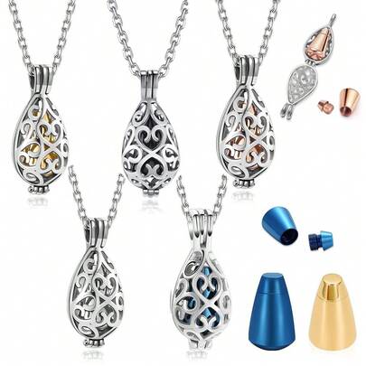 Collar con colgante de urna con forma de lágrima con forma de corazón para cenizas de cremación: joyería conmemorativa con patrones intrincados y dijes a juego, opciones de multicolor, atuendo casual y regalo para la pérdida de un ser querido