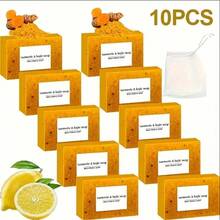3PC-10PC Lemon Turmeric Cookie Soap - For Face & Body, Suitable For All Skin Types - Màu vàng - Xem 1